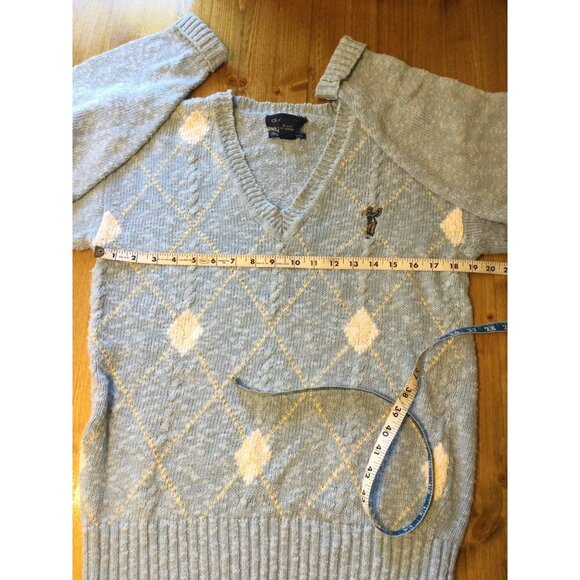 Vintage Golf Themed Grandpa Sweater Gant Silk Blend Argyle V-Neck Preppy - Picture 6 of 7